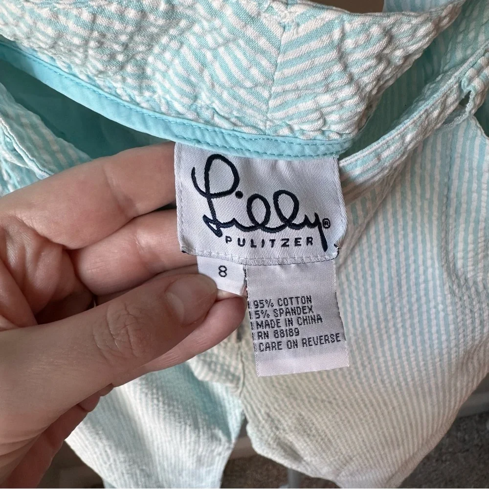 VTG Y2K Lilly Pulitzer White Label Seersucker Pants 8 Blue White Preppy Coastal - Picture 3 of 6